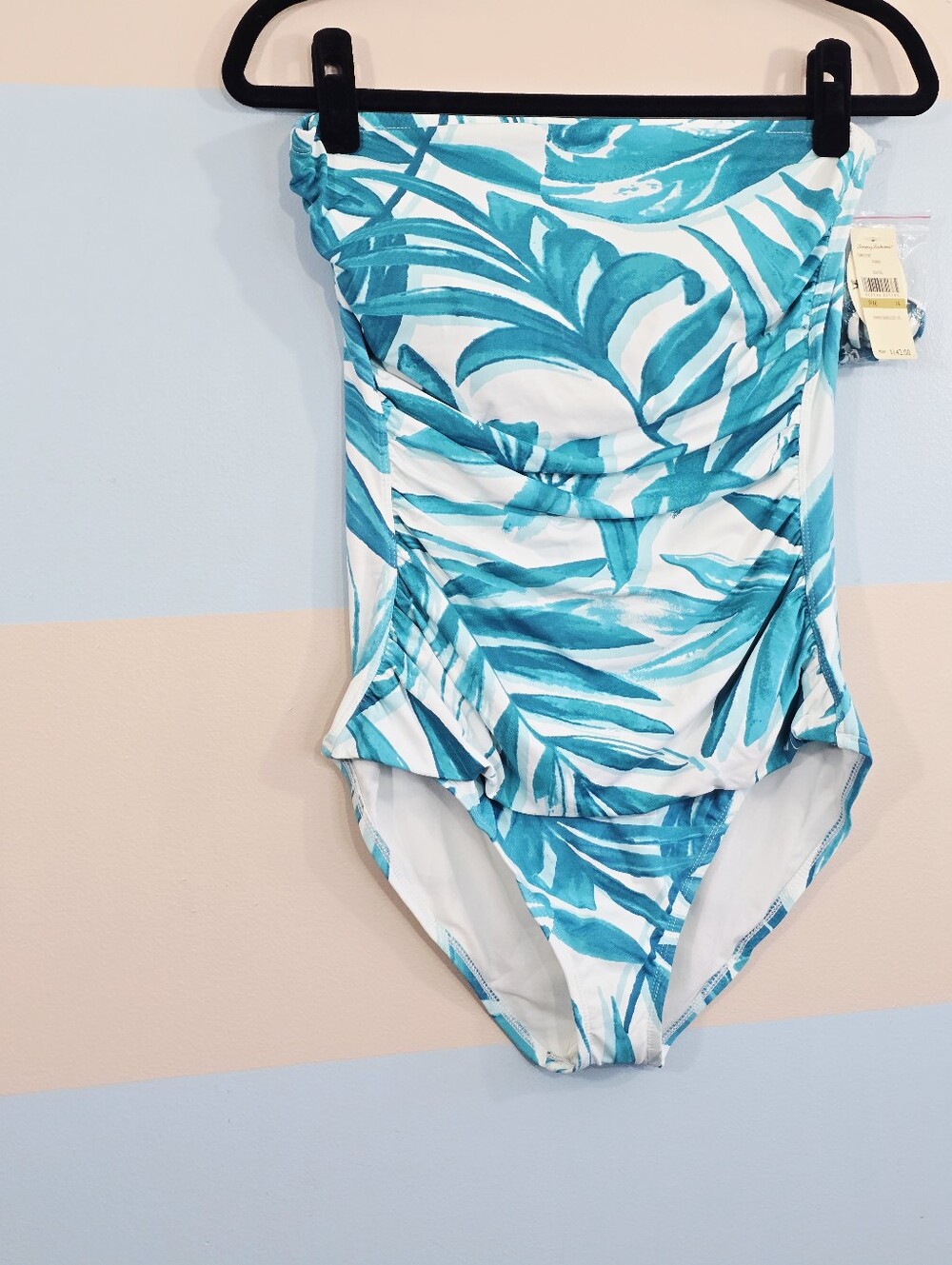 Tommy Bahama Teal and White Palm-Print One-Piece Swimsuit - Picture 3 of 8